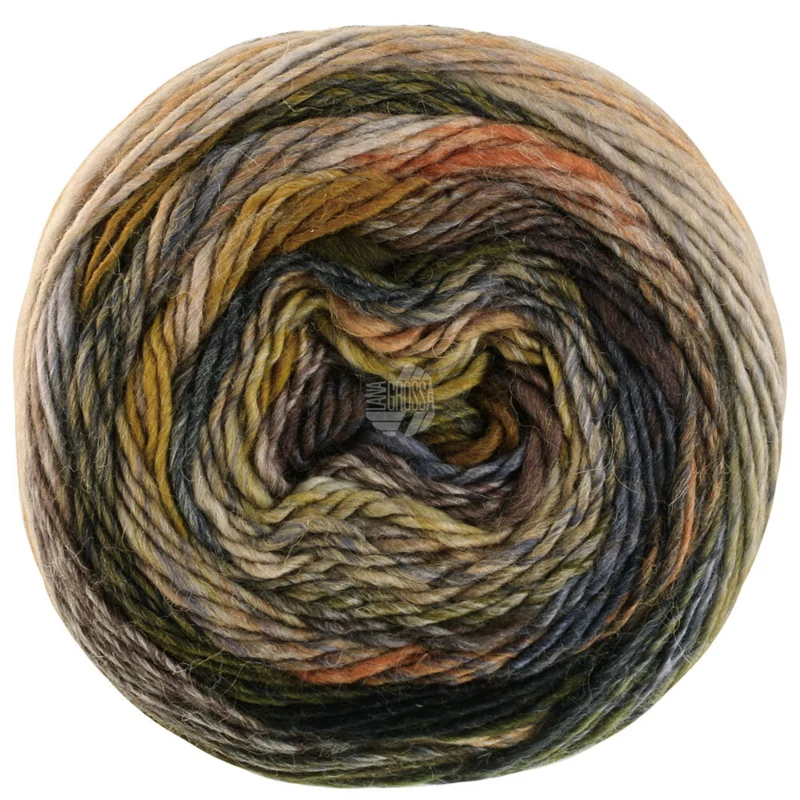 Lana Grossa Colorissimo 215 Oransjebrun/Sølvgrå/Lys grå/Lys beige/Blågrå/Stålgrå/Mosegrønn/Skoggrønn