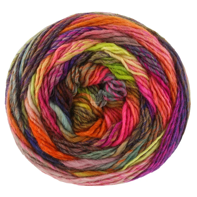 Lana Grossa Colorissimo 219 Grå/Mørk brun/Fiolett/Rødfiolett/Oransje/Rød/Gul/Lys grønn/Rosa/Myntegrå/Korall