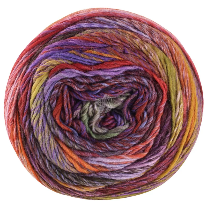 Lana Grossa Colorissimo 214 Brunoransje/Rødbrun/Kobberrød/Syrinlilla/Aubergine/Grønn grå/Oliven