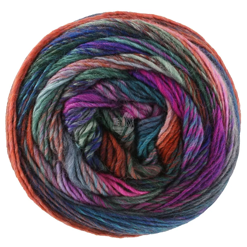 Lana Grossa Colorissimo 222 Jeansblå/Aubergine/Rosa/Oransje/Laksefarget/Grå/Mørk gråfiolett/Grågrønn/Mørk grønn