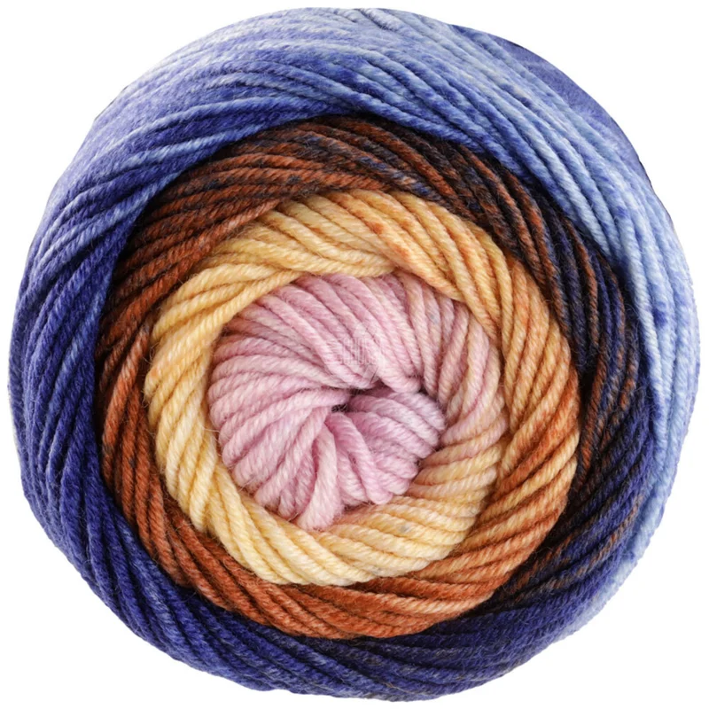 Lana Grossa Cool Wool Big Color 4035 Kornblå/petrolblå/karamell/vanilje/lys beige/lysegrå/lyseblå