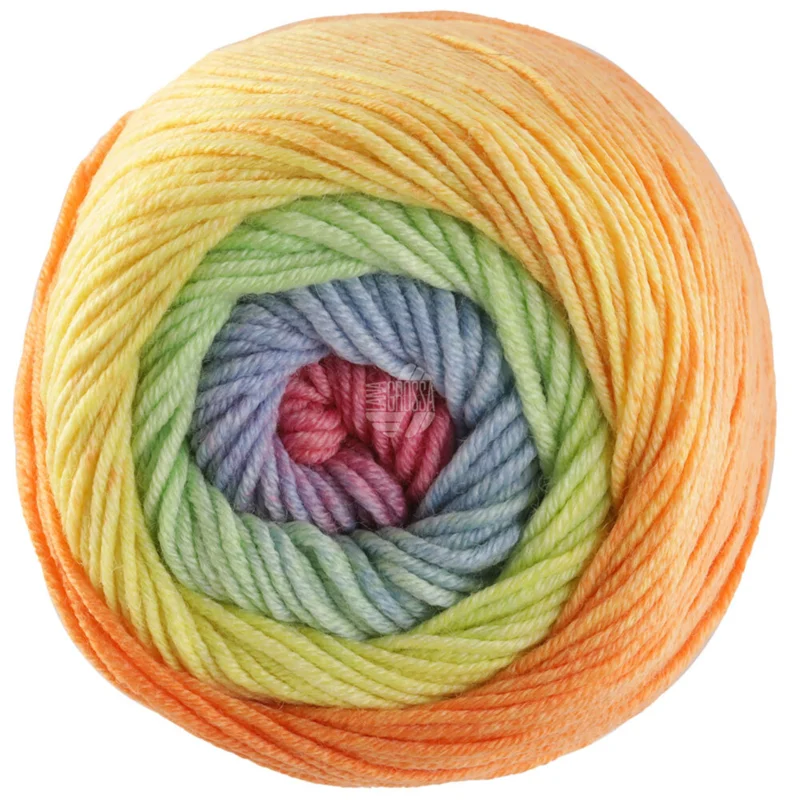 Lana Grossa Cool Wool Big Color 4036 Grågrønn/grønngul/oransje/syrin/lysegrå