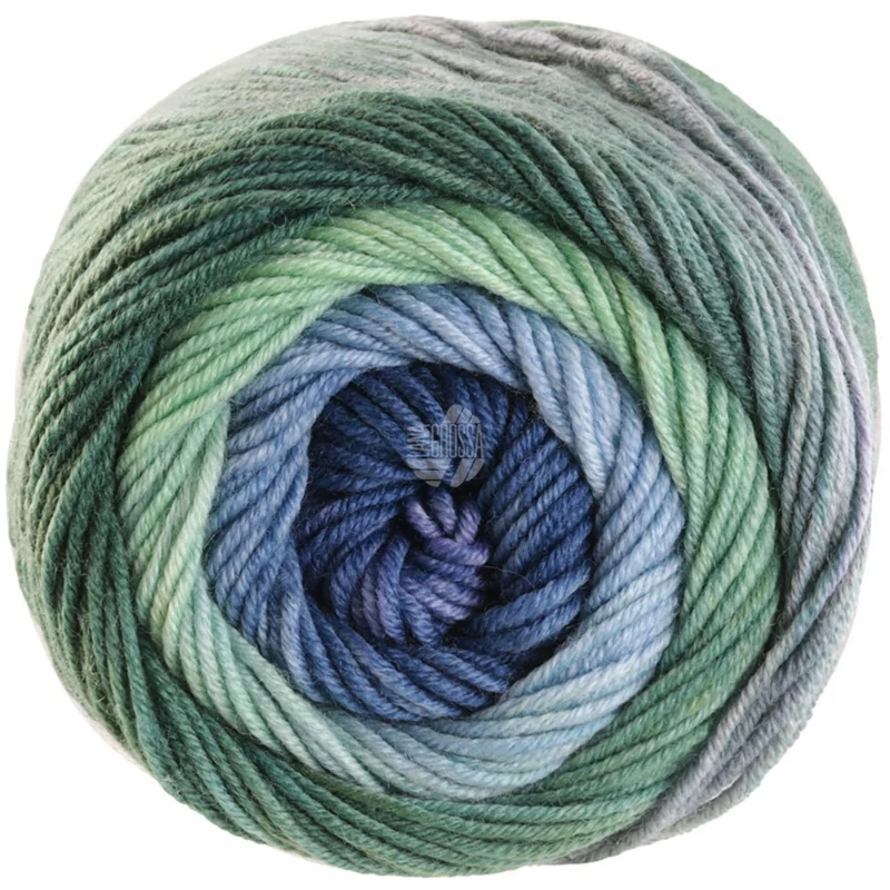 Lana Grossa Cool Wool Big Color 4038 Grønngrå/lysegrå/mørkegrå/koksgrå/skifergrå