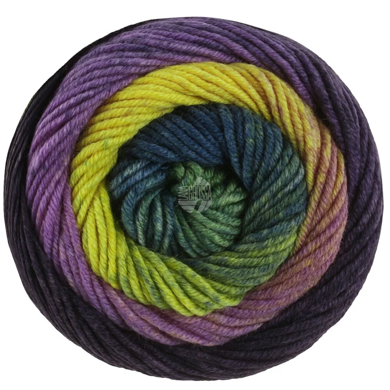 Lana Grossa Cool Wool Big Color 4043 Grønn/svartbrun/mørk fiolett/fiolett/gul/bladgrønn/mørk petrol