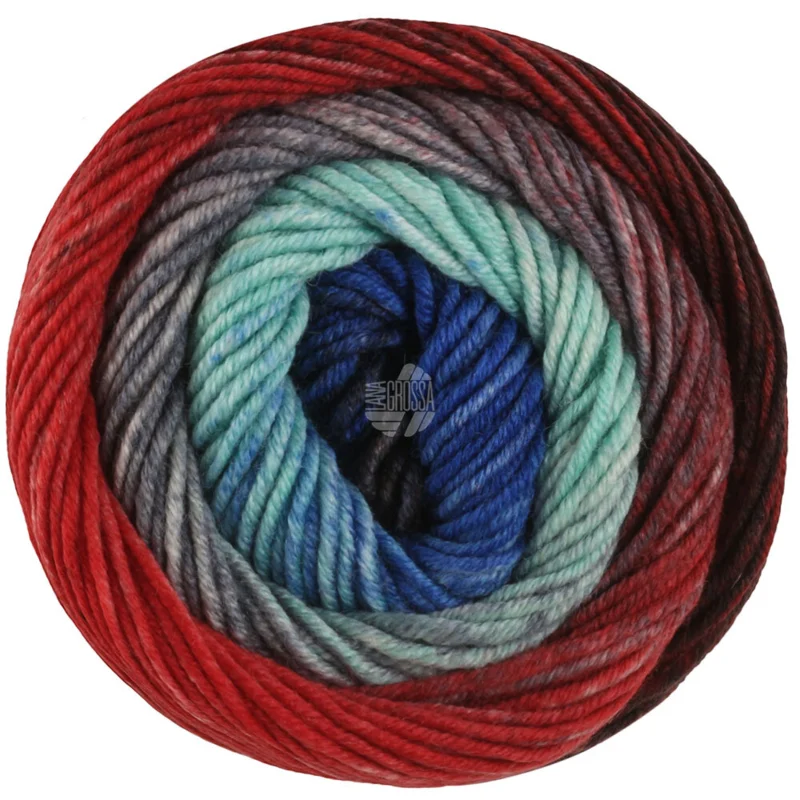 Lana Grossa Cool Wool Big Color 4044 Blå/koksgrå/mørkegrå/mørkerød/orientrød/blågrå/jade