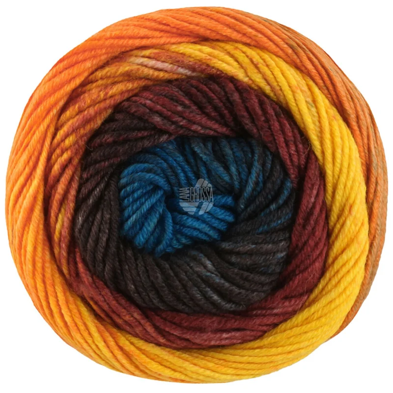 Lana Grossa Cool Wool Big Color 4046 Mørkerød/koksgrå/mørkegrå/turkisblå/oransje/gul/nougat