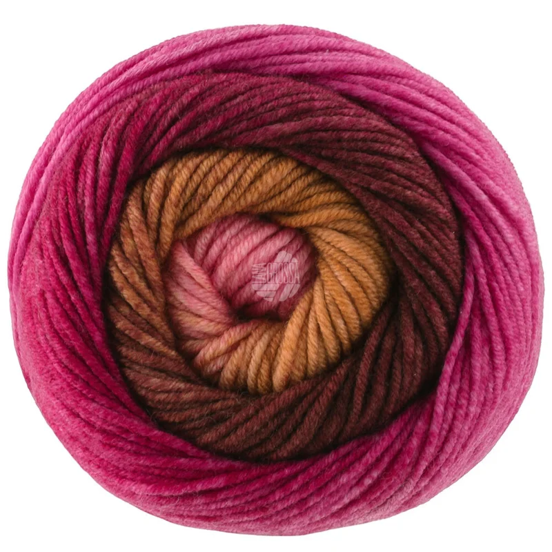 Lana Grossa Cool Wool Big Color 4049 Nougat/sjokoladebrun/rødfiolett/syklamen/fuksia/rosa/kamel
