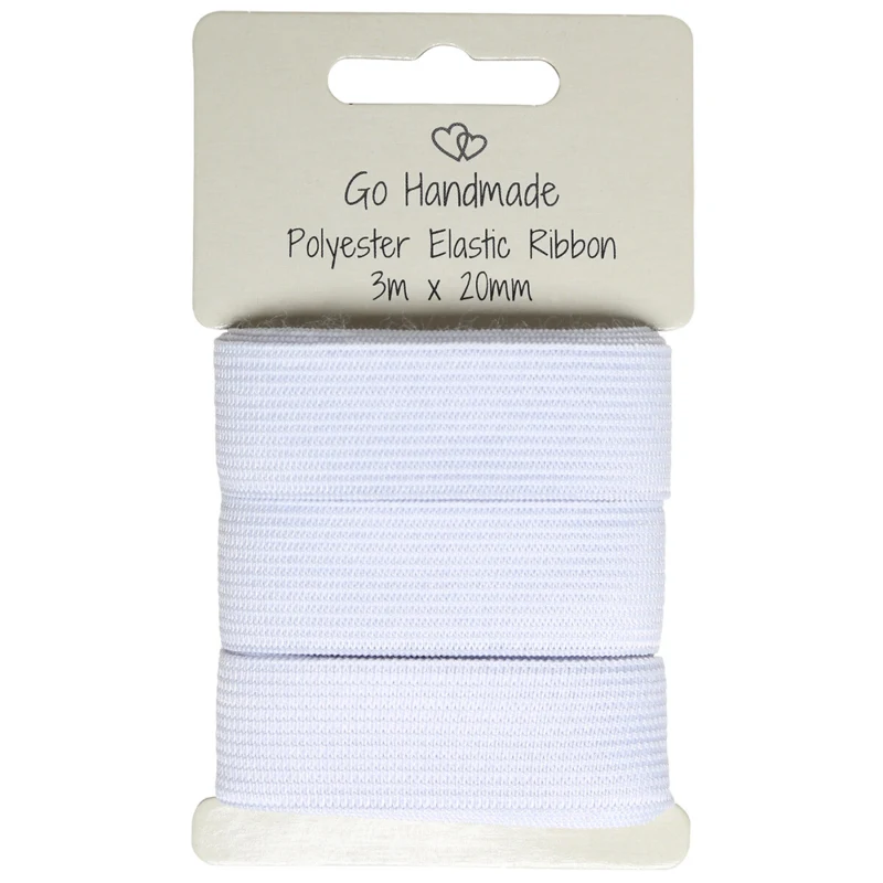Go Handmade Elastisk Bånd: 3 m x 20 mm, Hvit