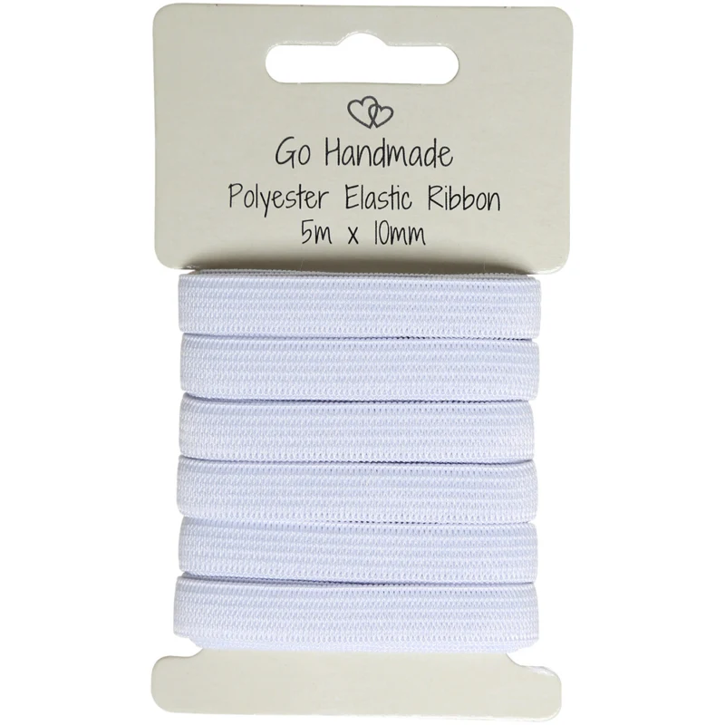 Go Handmade Elastisk Bånd: 5 m x 10 mm, Hvit