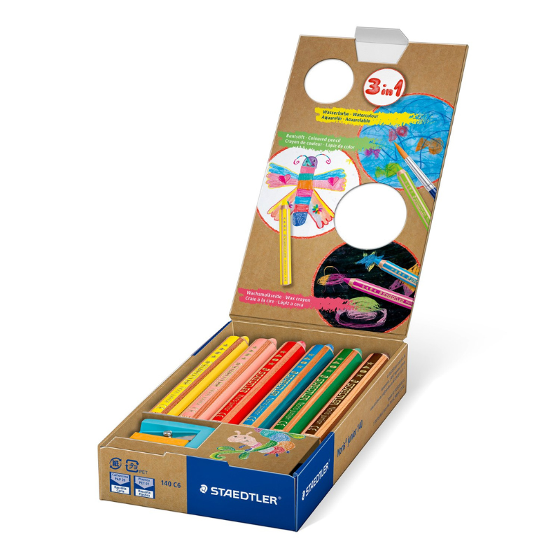STAEDTLER Buddy 3-i-1 fargestifter, 6 stk
