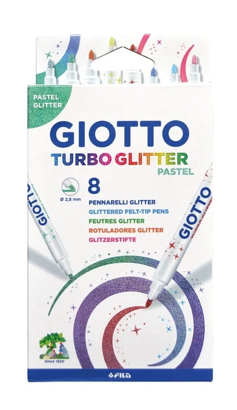Giotto Turbo Glitter Pastel Tusser, 8 stk