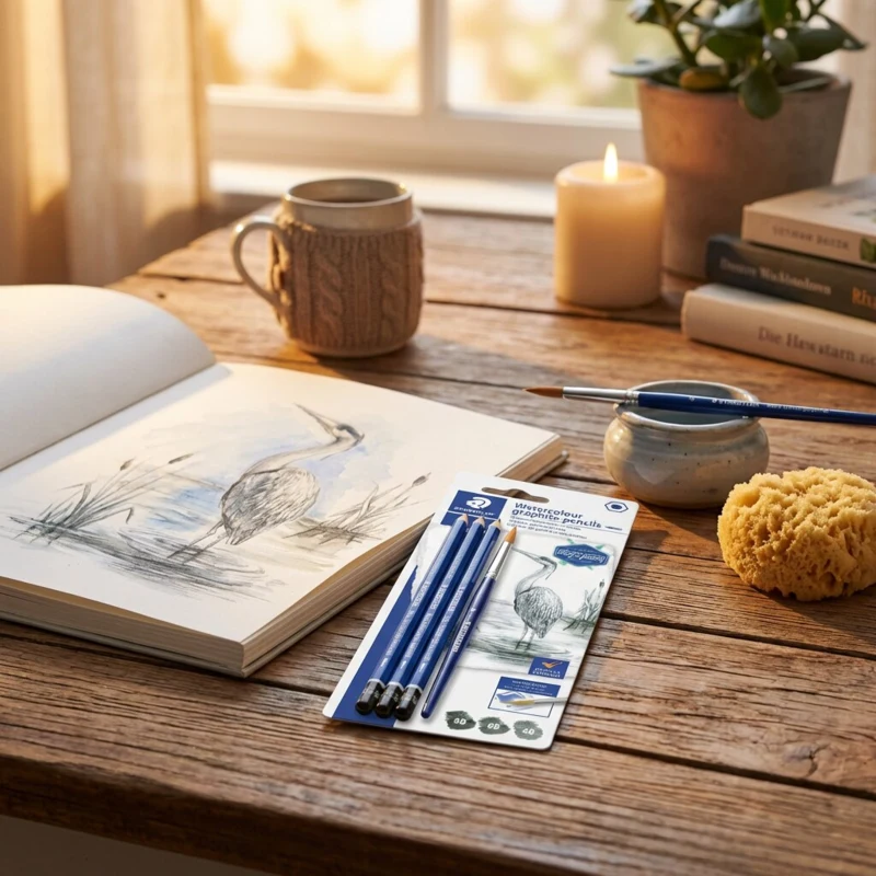 STAEDTLER mars lumograph akvarell grafitt blyanter & børste, 3 + 1 stk – Hovedbilde