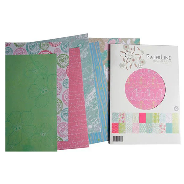 Paper Line Designpapir, A4, 20 motiver, 40 ark Blå Grøn Pink