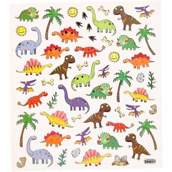 Stickers, Dyr, Ark 15 x 16,5 cm, 1 ark Dinosaurus
