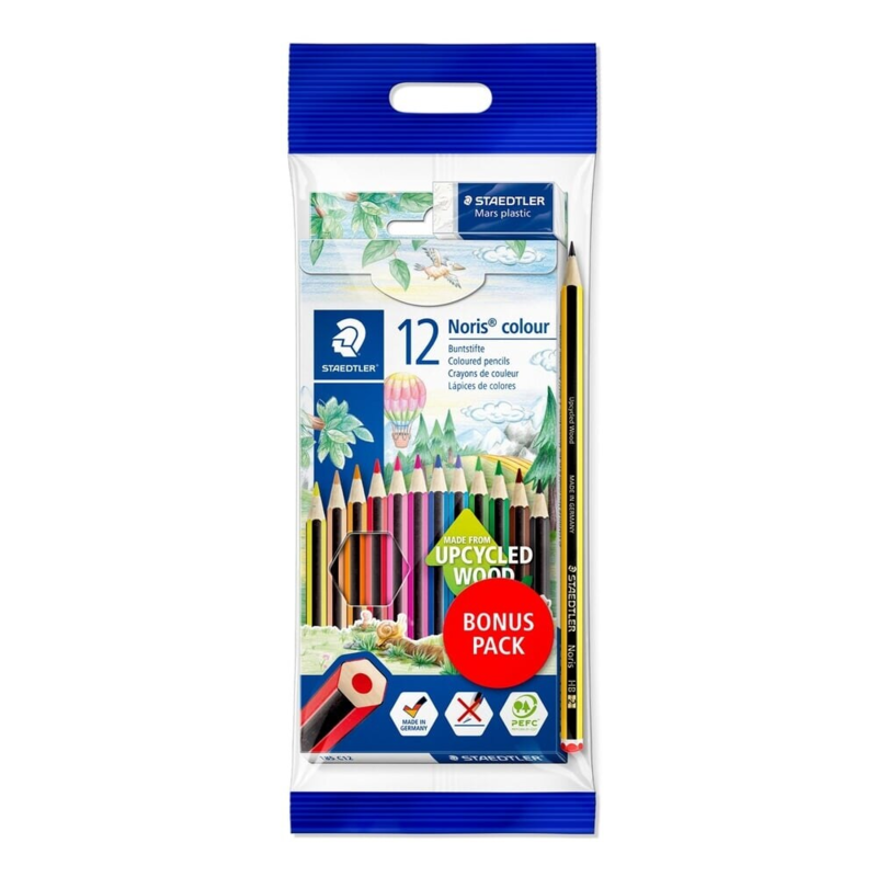 STAEDTLER Noris Club Fargeblyanter + Blyant & viskelær, 12 + 2 stk