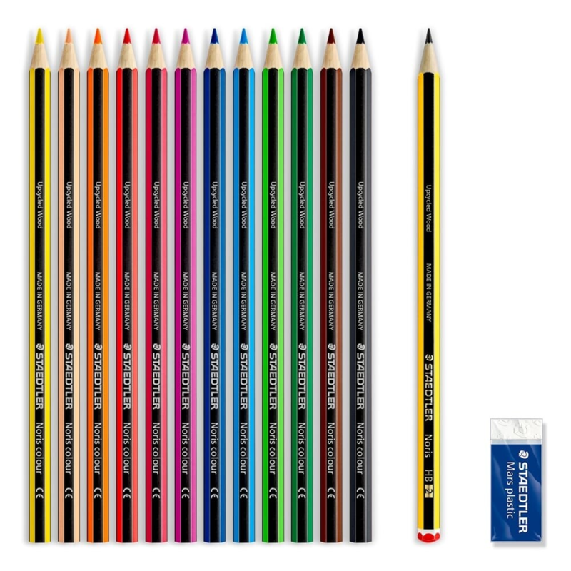STAEDTLER Noris Club Fargeblyanter + Blyant & viskelær, 12 + 2 stk