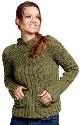 KORT BLUSE I Ribbe- og perlestrikk