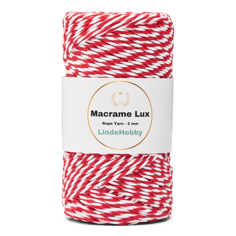 LindeHobby Macrame Lux, 2 mm Knytegarn 12 Rød og hvit