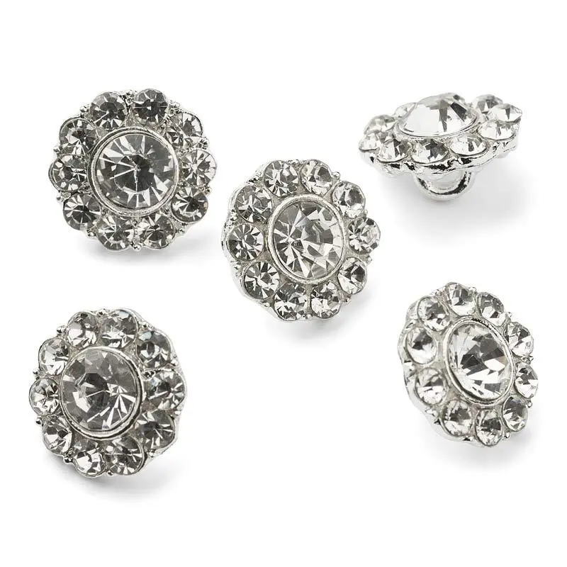 HobbyArts Rhinestone-knapper, Hvit/sølv, 13 mm, 5 stk, B