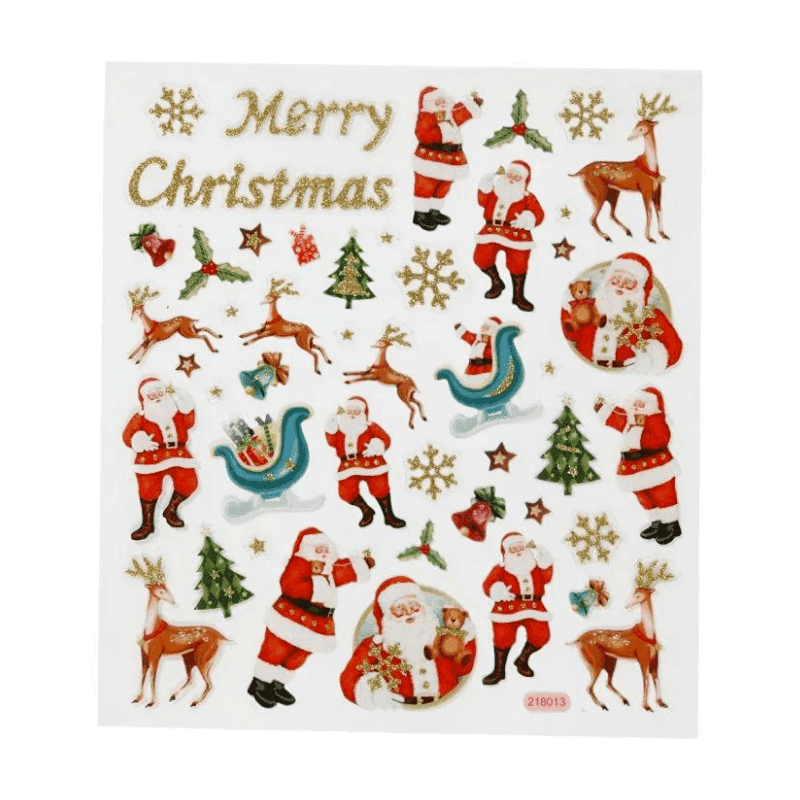 Klistremerker, Jul, 15 x 16.5 cm, 1 ark Julenisse og reinsdyr