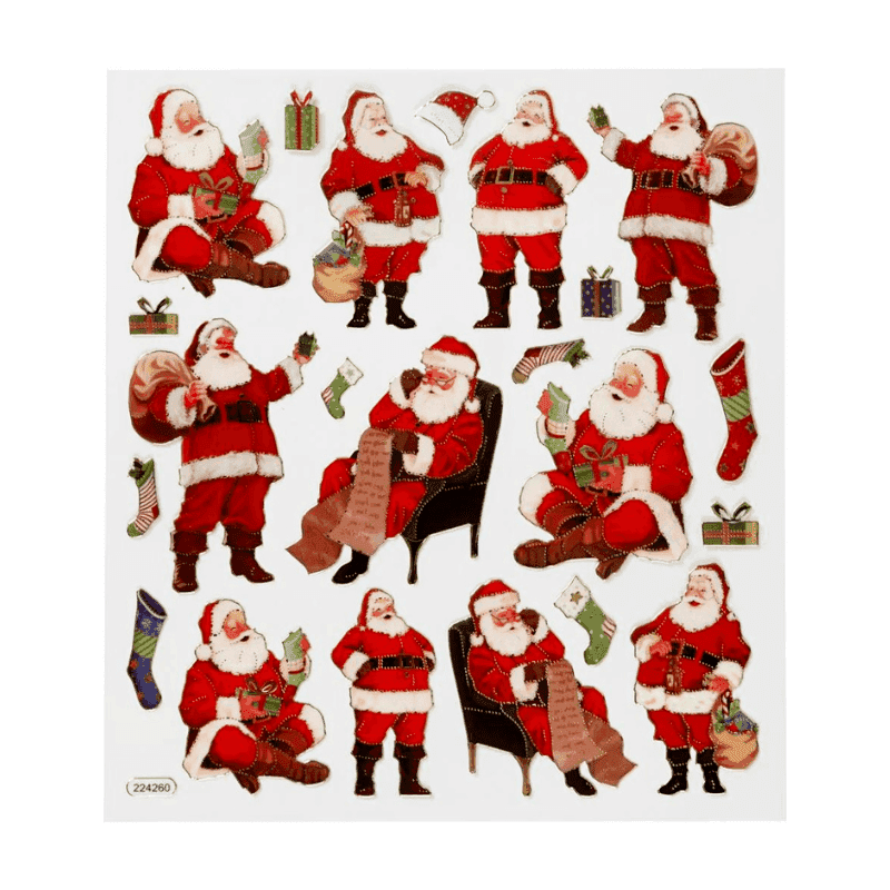 Klistremerker, Jul, 15 x 16.5 cm, 1 ark Klassiske julenisser
