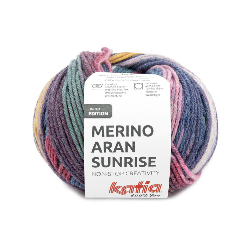 Katia Merino Aran Sunrise 306 Fuksia-Blå-Okkergul