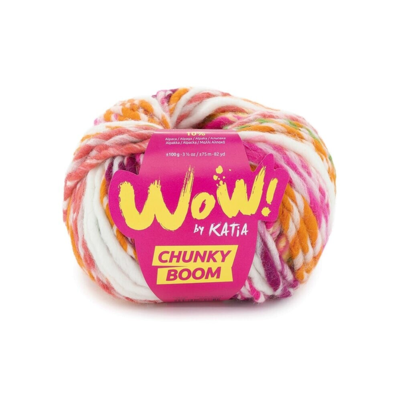 Katia Wow Chunky Boom 308 Selvlysende grønn-fluorgul-fluorrosa-selvlysende oransje