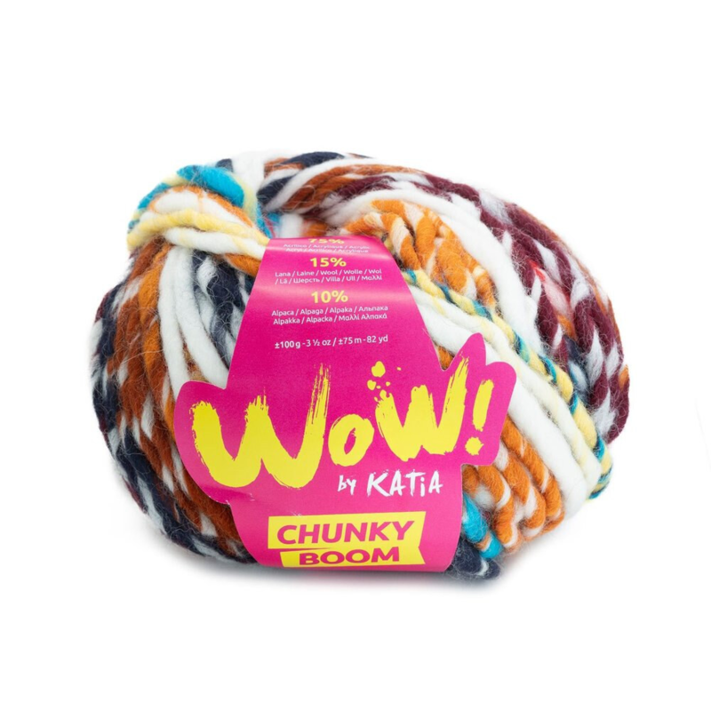Katia Wow Chunky Boom 301 Karamell-Brun-Blå-Rød
