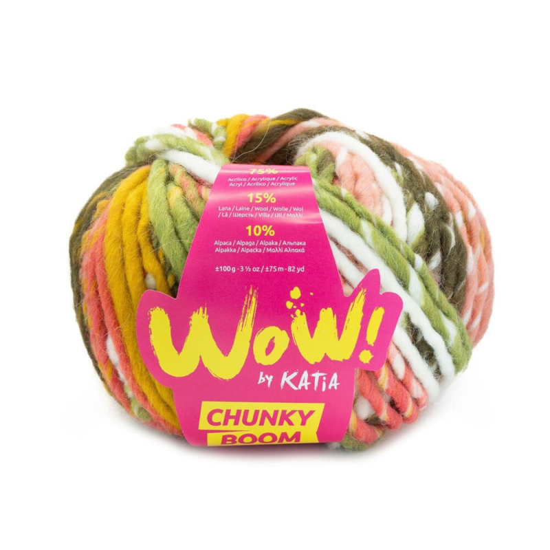 Katia Wow Chunky Boom 304 Grønn-Okkergul-Rosa