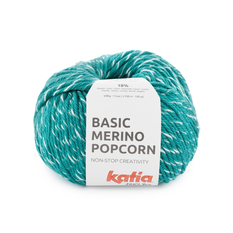 Katia Basic Merino Popcorn 111 Opalgrønn-hvit