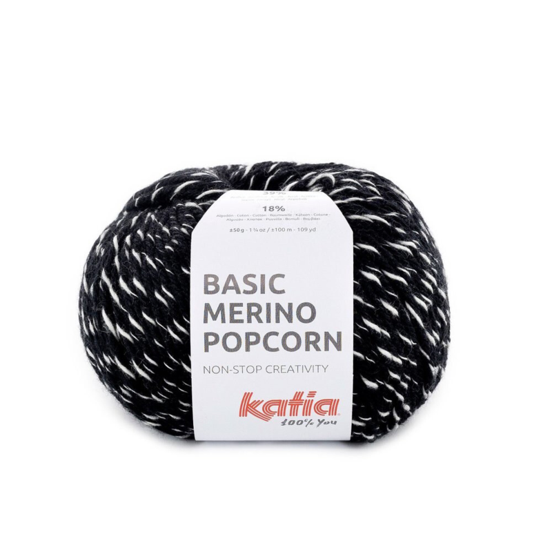 Katia Basic Merino Popcorn 102 Svart-hvit