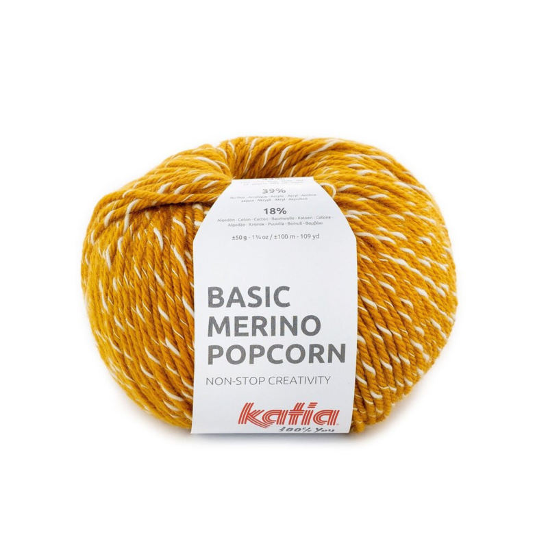 Katia Basic Merino Popcorn 107 Sennep-hvit