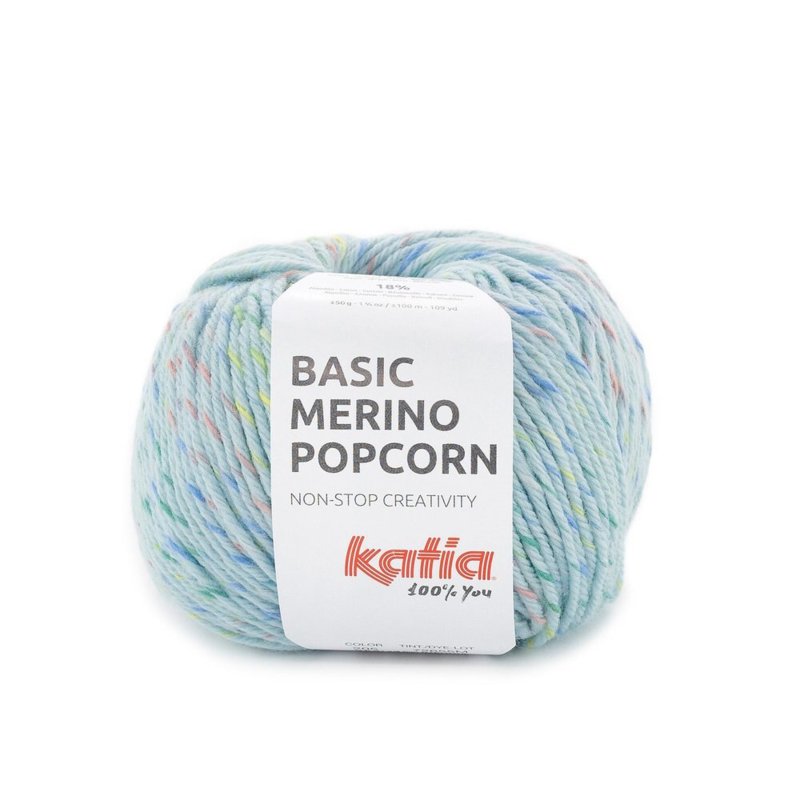 Katia Basic Merino Popcorn 205 Lys himmelblå-multifarget