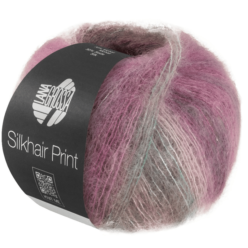 Lana Grossa Silkhair Print 436 Taupe/mintgrønn/lys beige/syklamen/burgunder