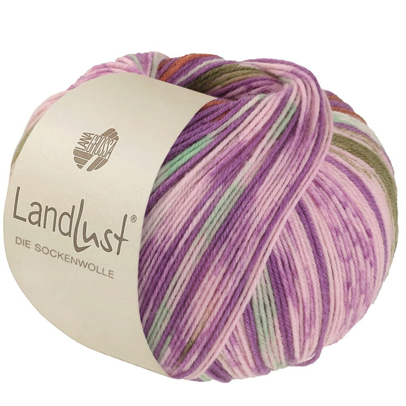 Lana Grossa Landlust Die Sockenwolle 611 Orkidé/Brun/Maisgrønn/Ecru/Rosa/Oliven