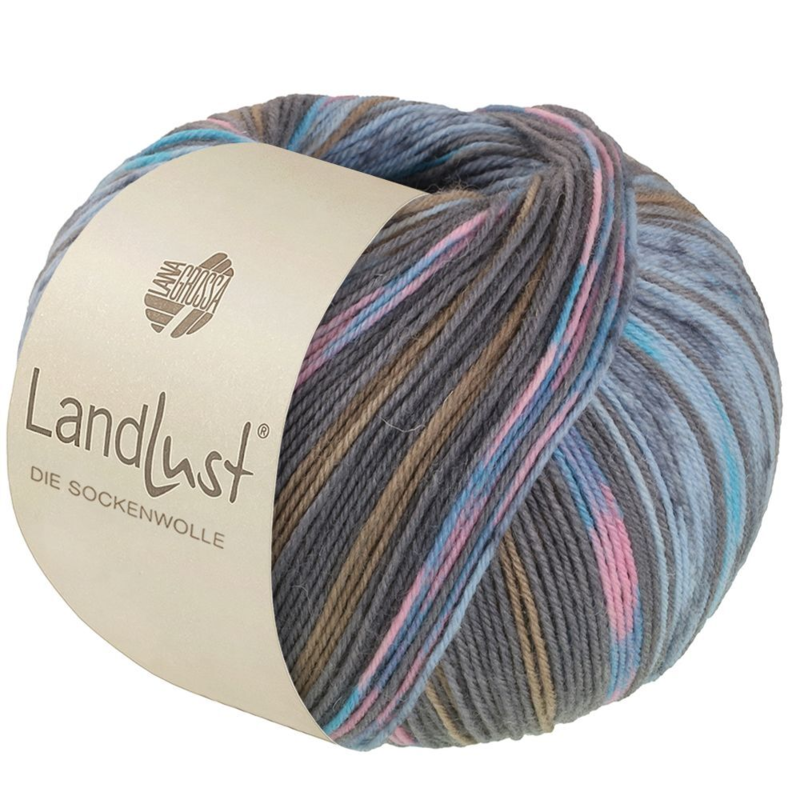 Lana Grossa Landlust Die Sockenwolle 616 Turkis/Grå/Sart blå/Rosa/Khakibeige