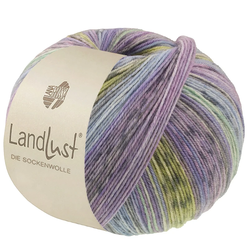 Lana Grossa Landlust Die Sockenwolle 618 Fiolettblå/Jeans/Lyseblå/Lys-/Mørkegrå/Jade/Pistasj/Syrin stripet