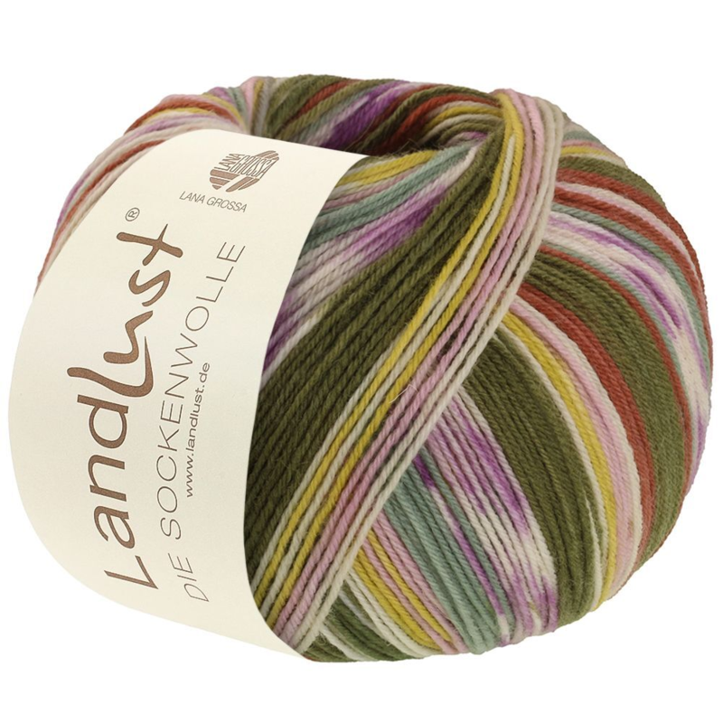 Lana Grossa Landlust Die Sockenwolle 716 Kanelbrun/Rosa/Ecru/Oliven/Gul/Mintgrønn/Lyslilla