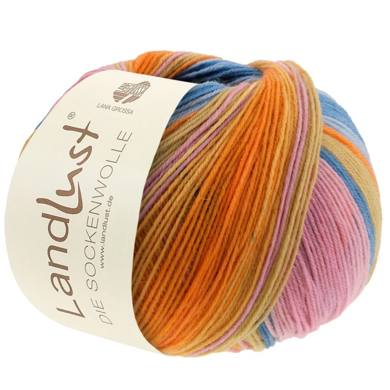 Lana Grossa Landlust Die Sockenwolle 129 Rosa/Gammelrosa/Lyng/Grønngul/Gul/Oransje/Mint/Havgrønn
