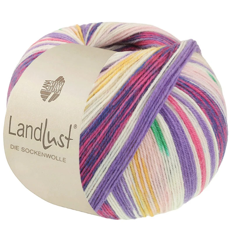Lana Grossa Landlust Die Sockenwolle 721 Rosa/Ecru/Grønn/Blåfiolett/Safrangul/Pink/Fuksia