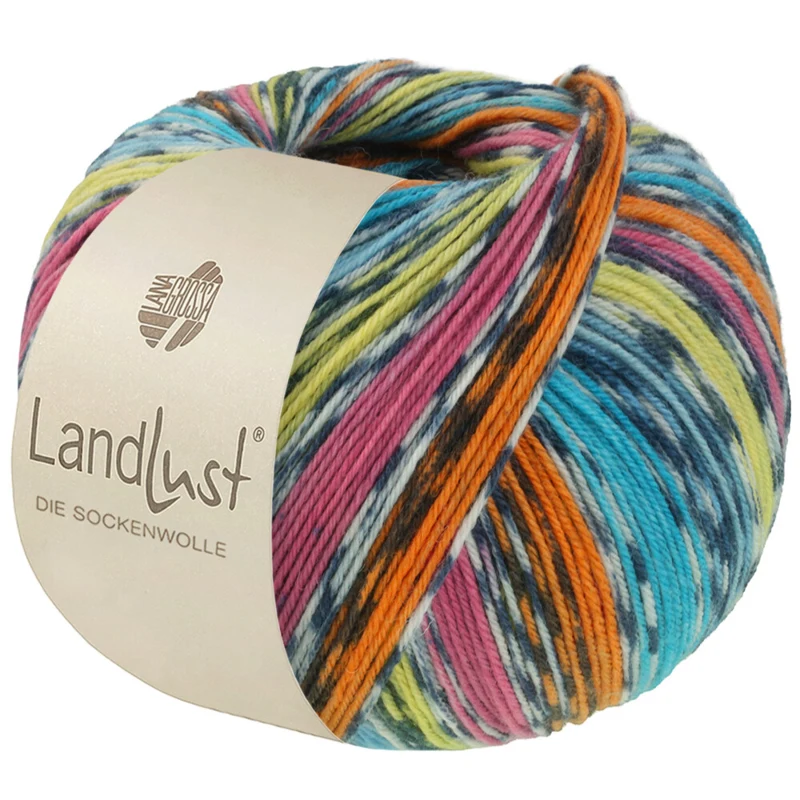 Lana Grossa Landlust Die Sockenwolle 825 Oransje/Pink/Pistasj/Turkisblå/Petrolblå/Offwhite/Mørkegrå
