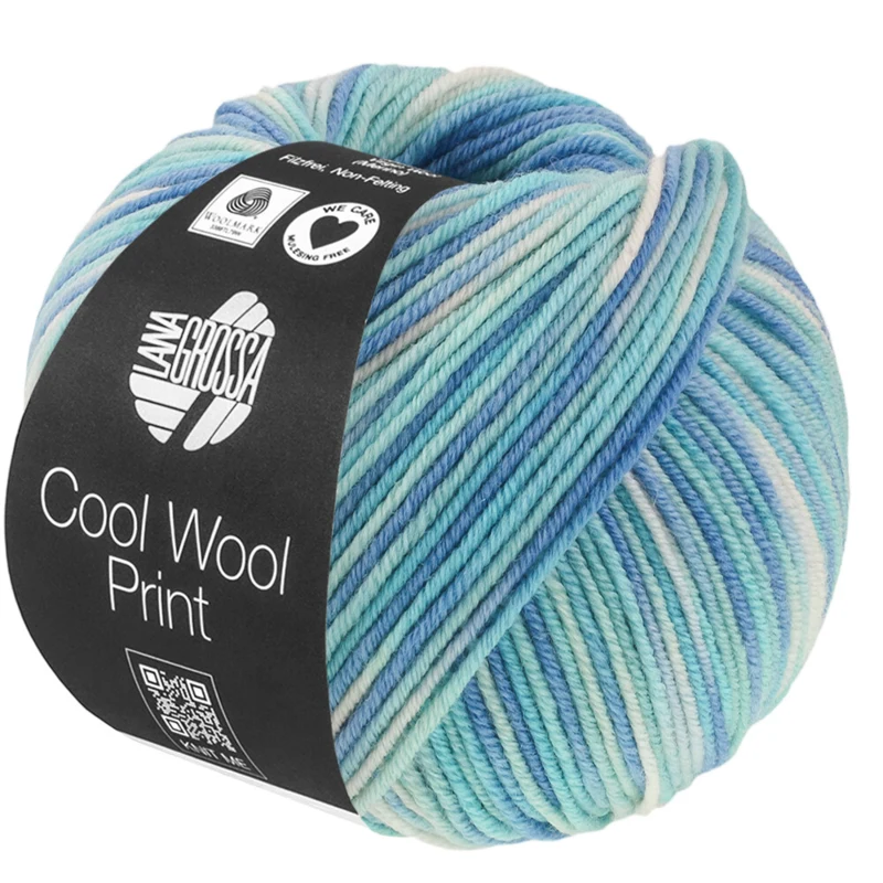 Lana Grossa Cool Wool Print 844 Turkis/Lyseblå/Asurblå/Råhvit