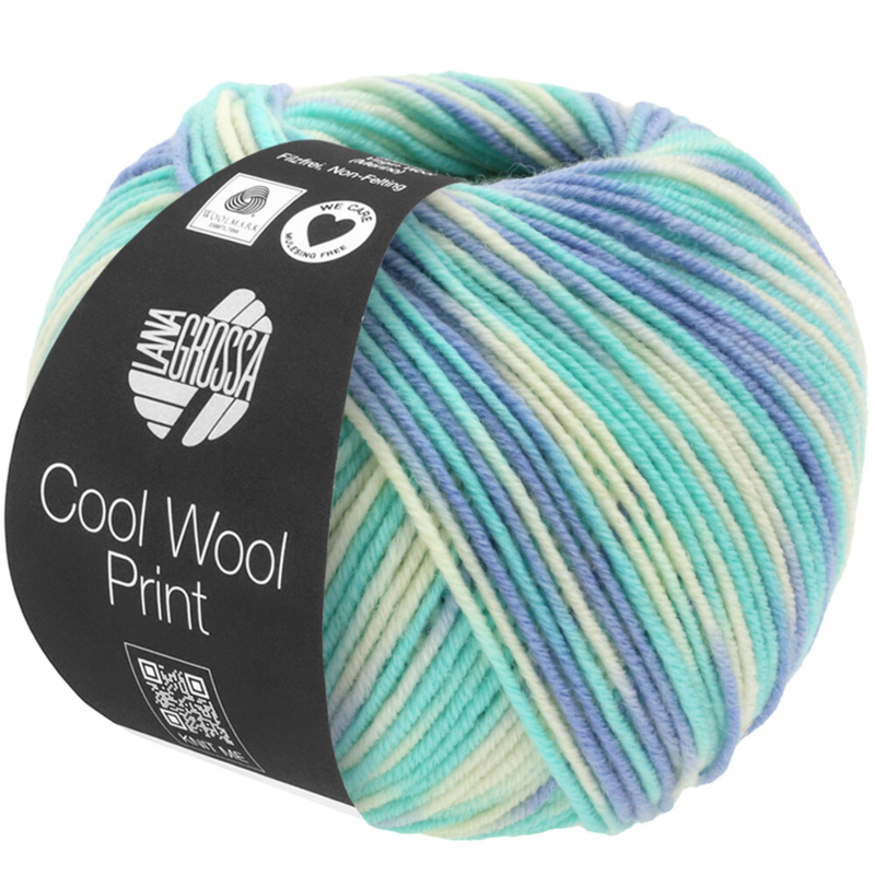 Lana Grossa Cool Wool Print 728 Himmelblå/Lysturkis/Ecru