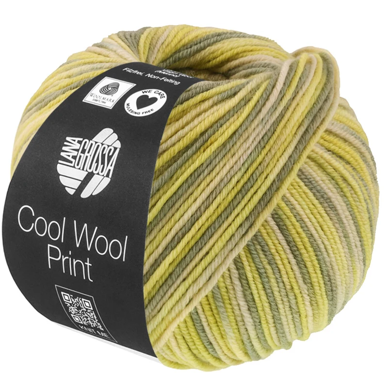 Lana Grossa Cool Wool Print 843 Grønnbeige/Lime/Grågrønn/Resedagrønn