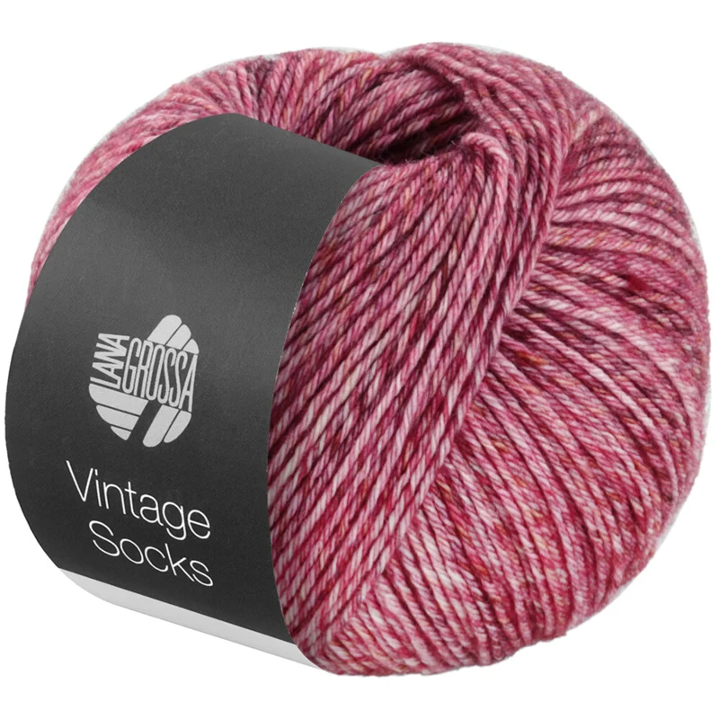 Lana Grossa Vintage Socks 1009 Gammelrosa/Geraniumrød/Bordeaux melert