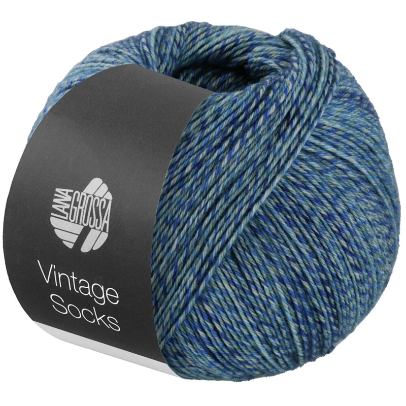 Lana Grossa Vintage Socks 1014 Marine/turkis/grå/midnattblåmelert