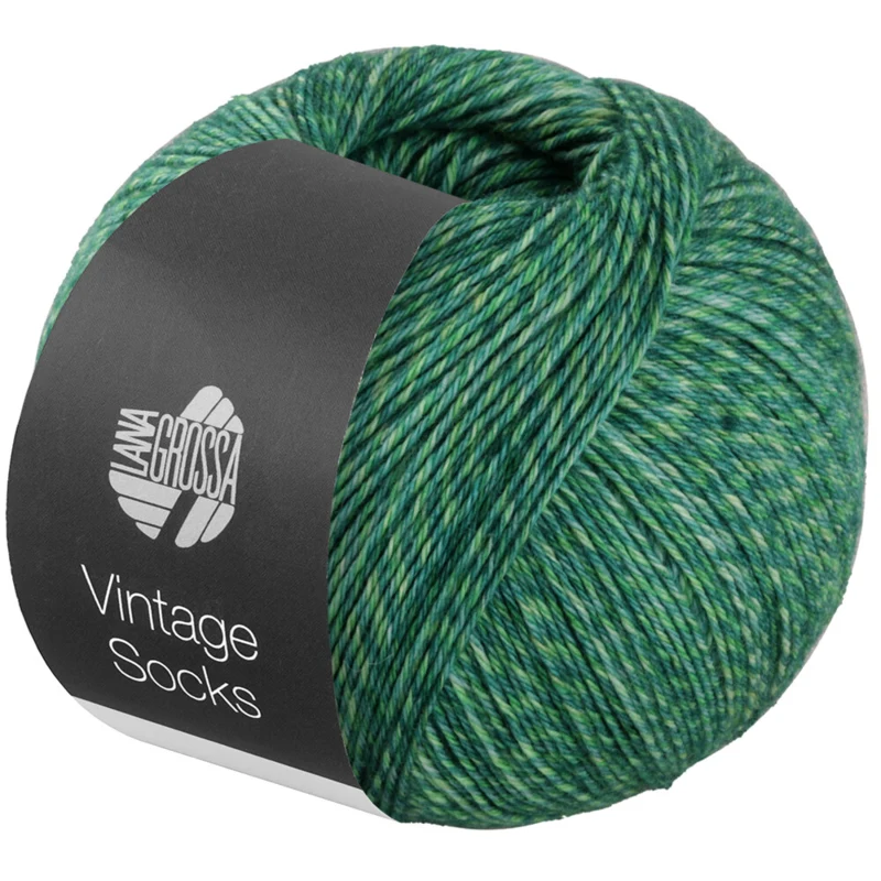 Lana Grossa Vintage Socks 1015 Mørk-/gulgrønn/petrolmelert