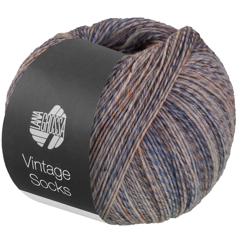 Lana Grossa Vintage Socks 1018 Beige/lys grå/mørk grå/oransje/mørk brun melert