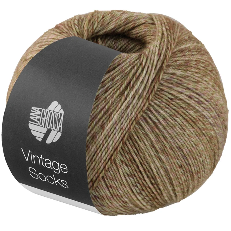 Lana Grossa Vintage Socks 1013 Khaki/lys beige/sart grønn/brunmelert