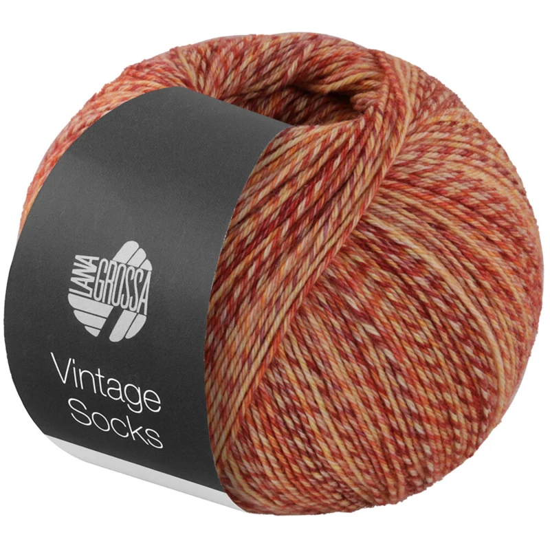 Lana Grossa Vintage Socks 1012 Rust/mørkerød/gul/oransje/kremfargetmelert
